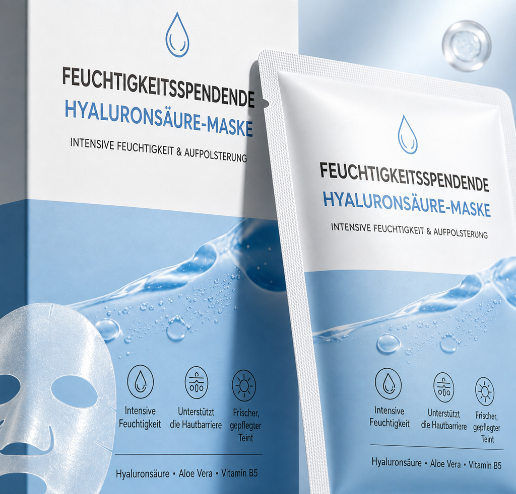 Feuchtigkeitsspendende Hyaluronsäure-Maske | Feuchtigkeitspflege für ein weiches Hautgefühl und ein frisches, gepflegtes Aussehen