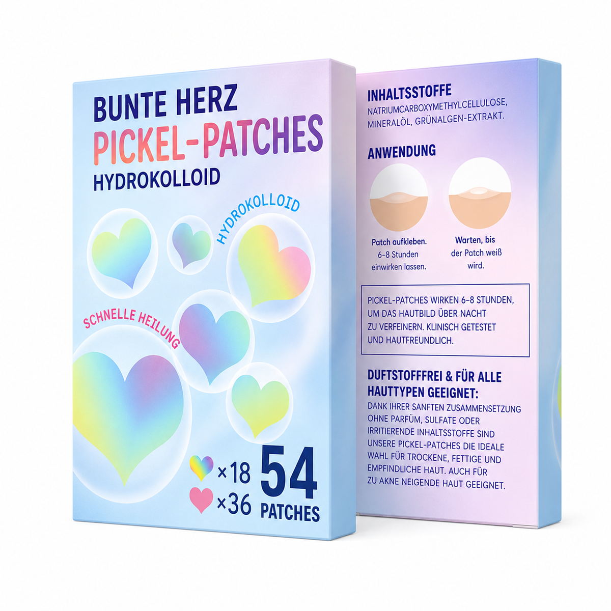 Bunte herzförmige Hydrokolloid-Patches | 54 Stück – Hautfreundliche Pflege-Patches für die gezielte Anwendung
